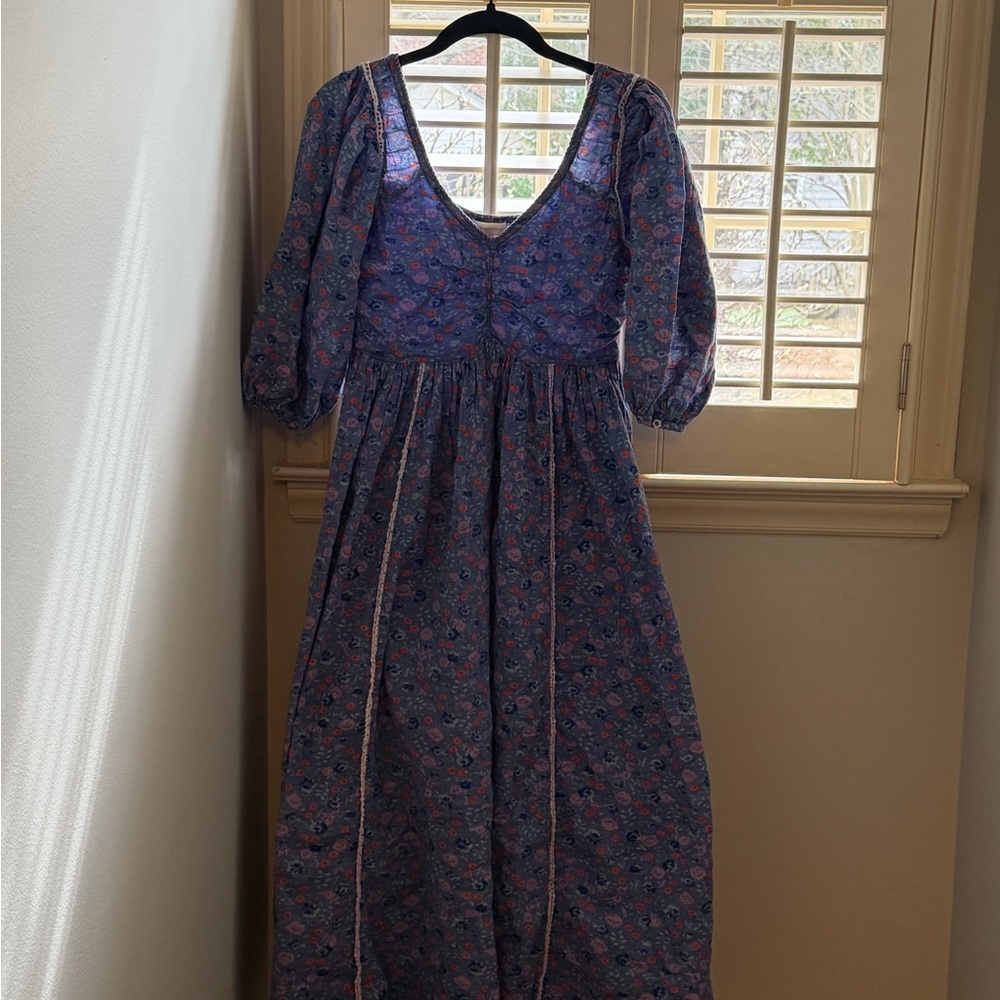 LoveShackFancy Roslyn Purple Long Sleeve Dress
